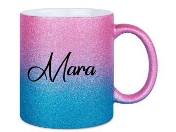 Glitzertasse rosa/blau Name